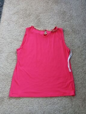 Calvin Klein Hot Pink Sleeveless Tank with Gold Chain Accent